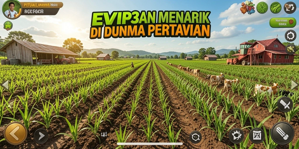 Tampilan bermain di <strong>EVIP3</strong> menunjukkan berbagai aktivitas pertanian yang seru.