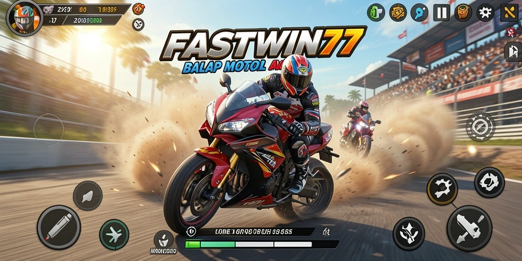 Tampilan gameplay seru di FASTWIN77 dengan balapan motor yang menegangkan.