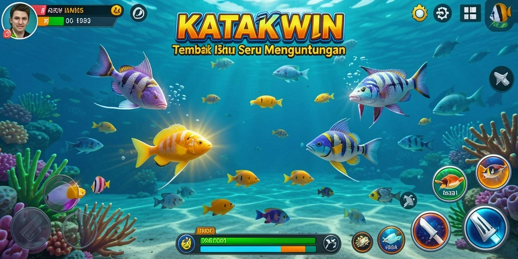 Gameplay seru KATAKWIN saat menembak ikan di lautan.
