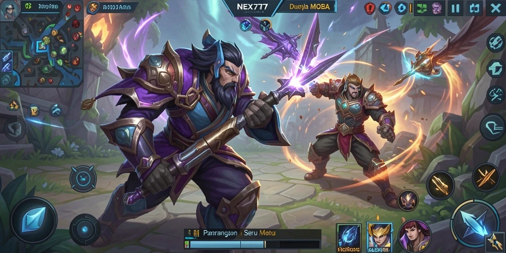 Tampilan seru gameplay NEX777 di arena MOBA.
