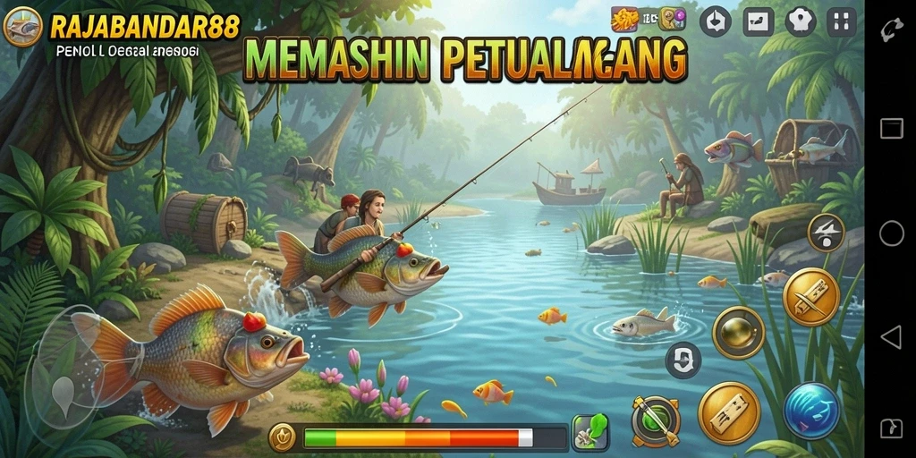 Screenshot gameplay RAJABANDAR88 dengan suasana memancing yang seru.