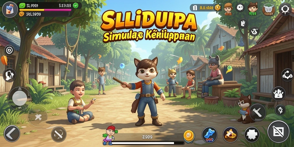 Screenshot gameplay SL999 menunjukkan interaksi sosial yang seru dan lingkungan yang indah.